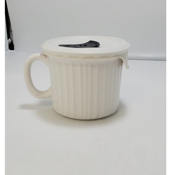 Corning Ware French White 20 oz Soup Mug w/Plastic Vented Lid Stoneware - Picture 1 of 6